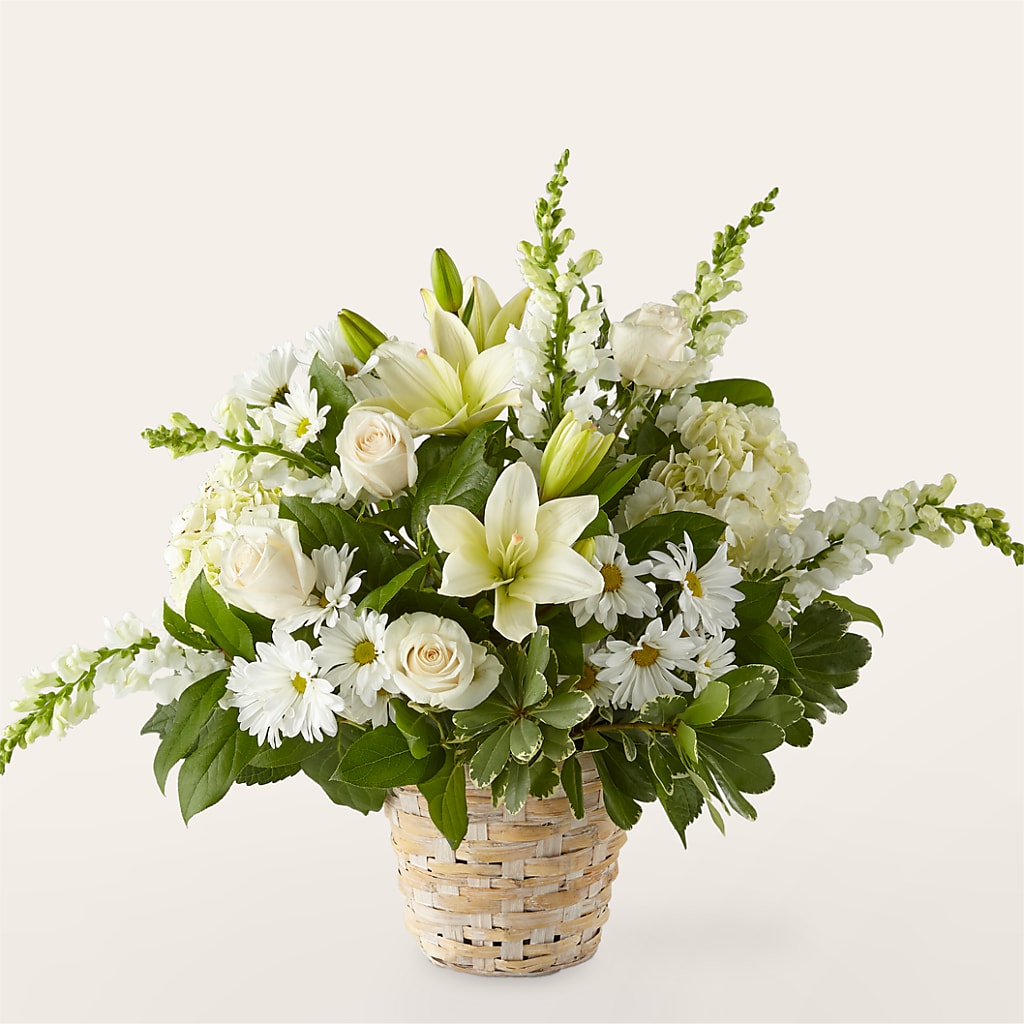 Ivory Elegance Floral Basket – The Rose Boutique, San Antonio TX