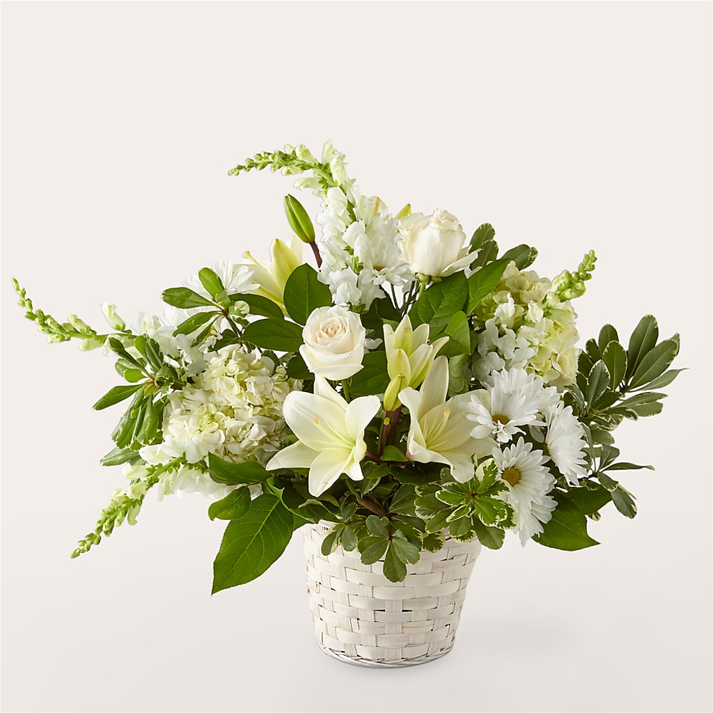Ivory Elegance Floral Basket – The Rose Boutique, San Antonio TX